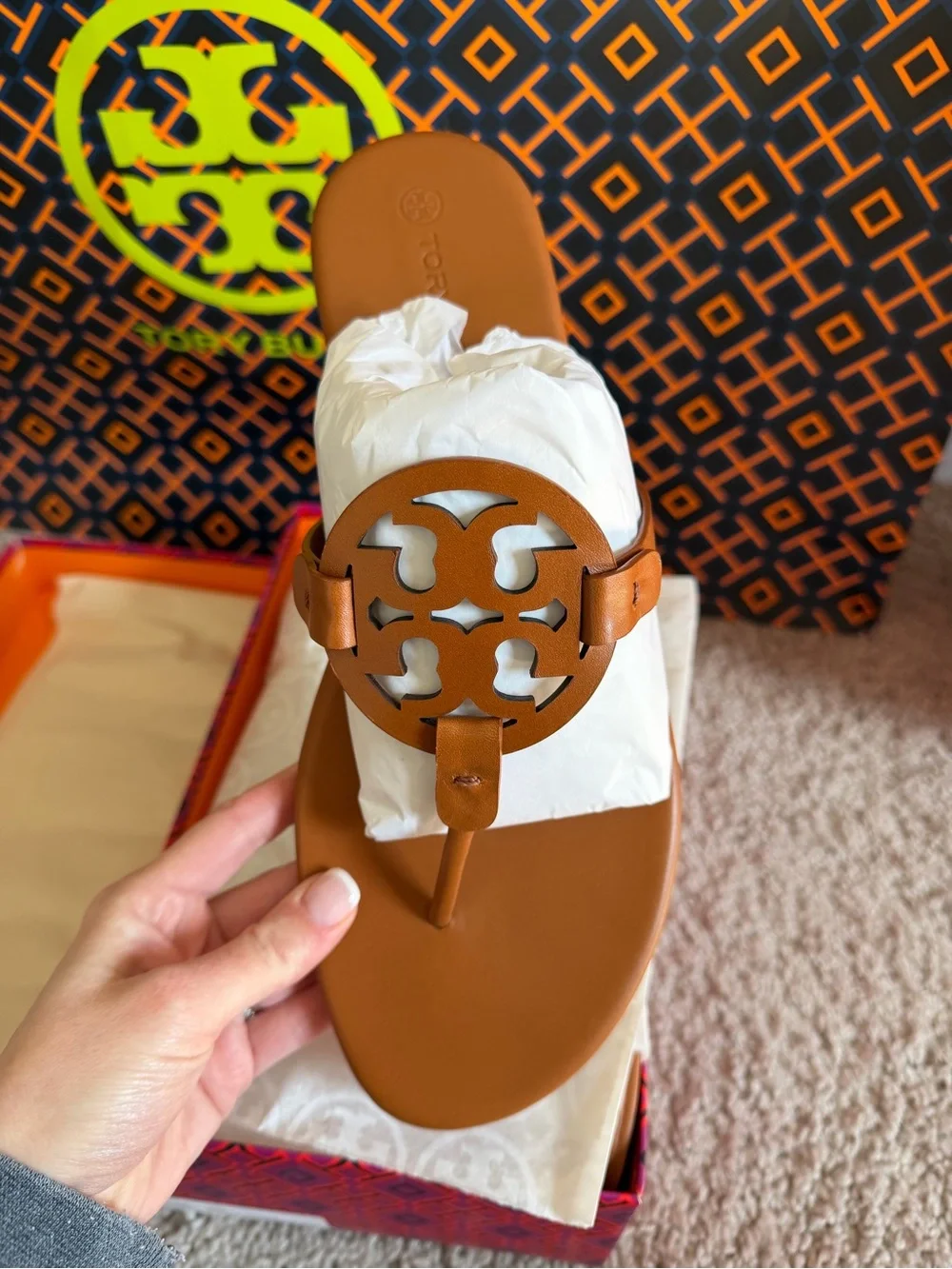 Tory Burch Miller Soft Leather Sandals Bourbon Miele Size 12 Brown Tan